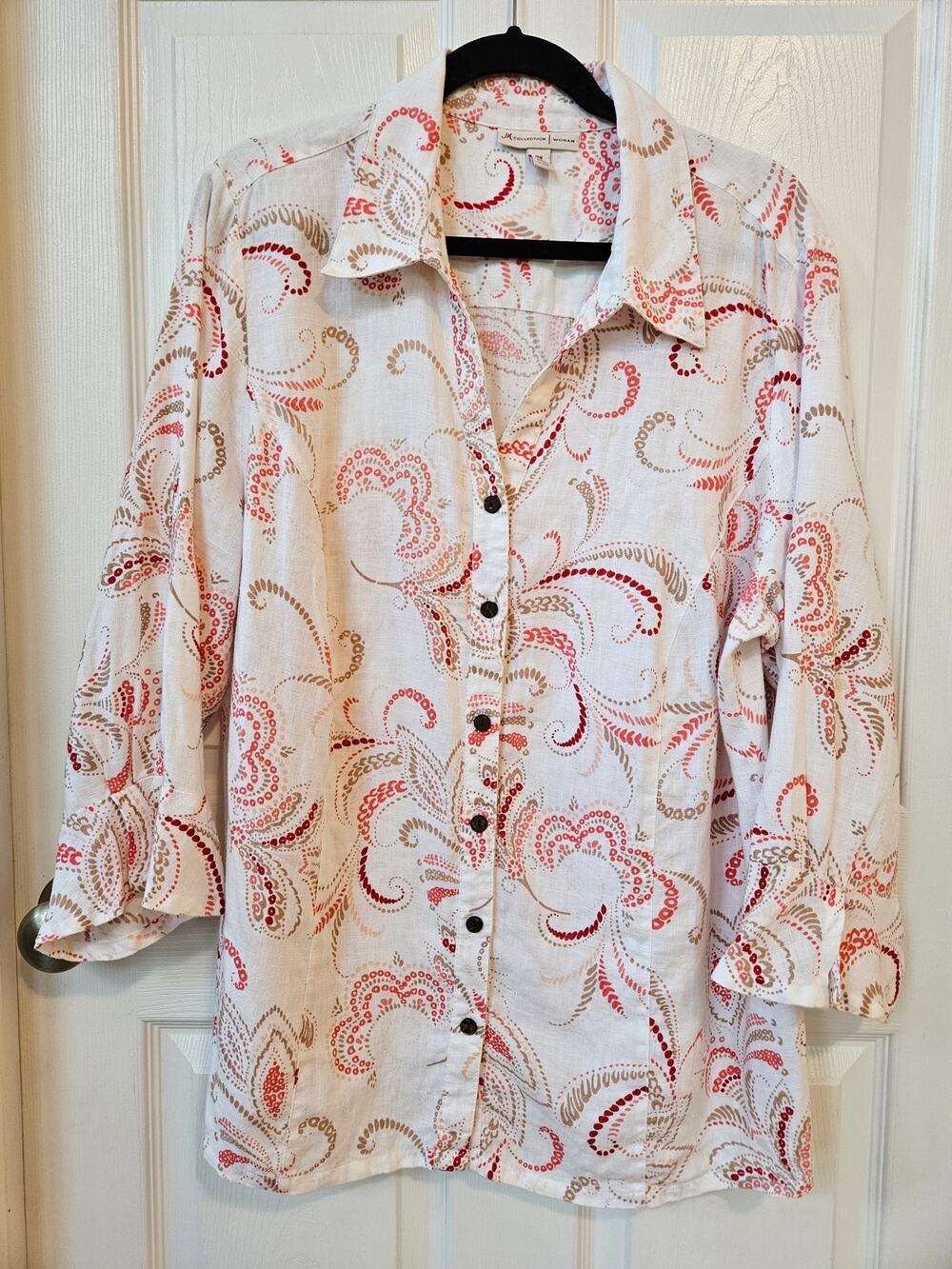 JM Collection Woman 100% Linen Paisley Flutter Sleeve Blouse Top 18W